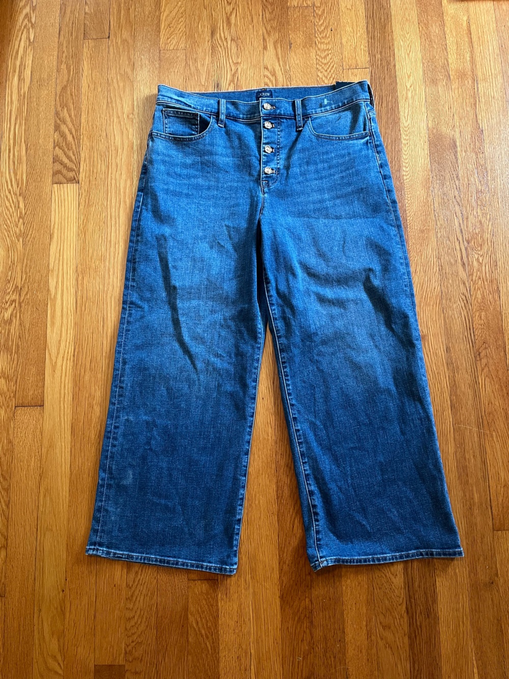 NWT J. Crew Wide Legged Cropped Flower Button Fly Jeans All Day Stretch 32 $99